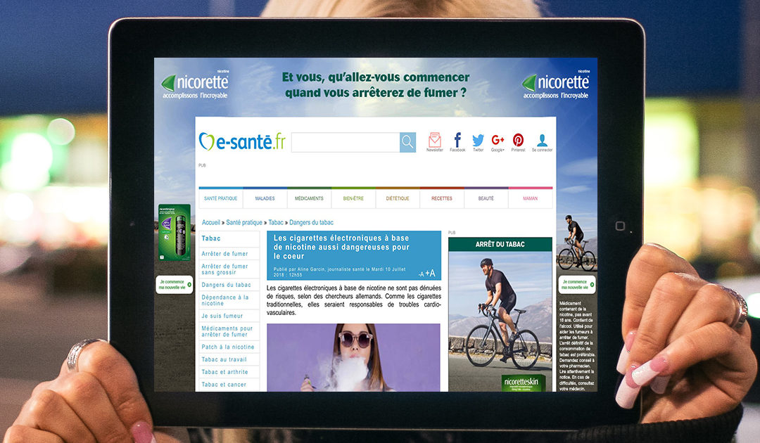 Publicité industrie pharma substituts nicotiniques sur des sites putaclic qui parlent de vapotage