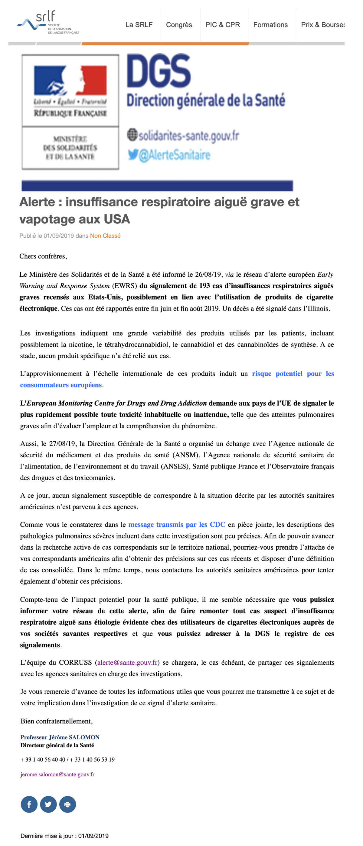 Alerte vapotage DGS Jérome Salomon